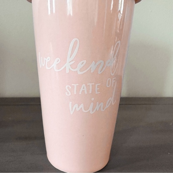Weekend State Of Mind Pastel Pink White Ceramic Coffee Travel Mug - Picture 3 of 7